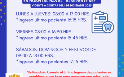 NUEVO HORARIO ATENCIÓN SERVICIO ATENCIÓN ESPONTÁNEA ODONTOLÓGICA EN HOSPITAL NAVAL “ALMIRANTE NEF”